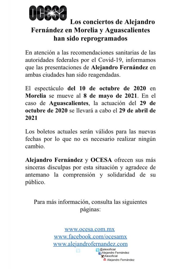 Alejandro Fernández y OCESA ofrecen disculpas por esta situación .